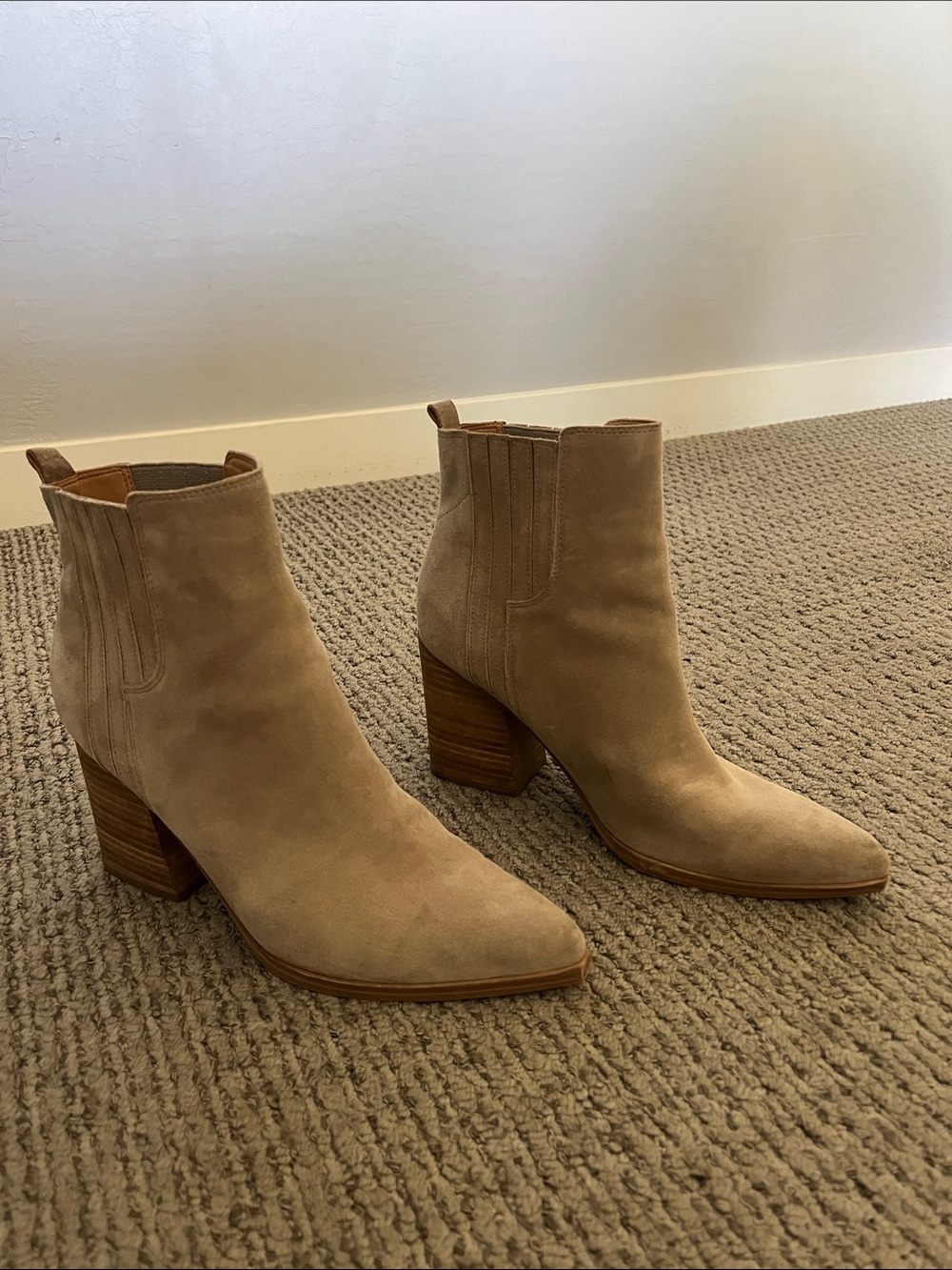 Marc Fisher Suede Ankle Boots in Dark Beige